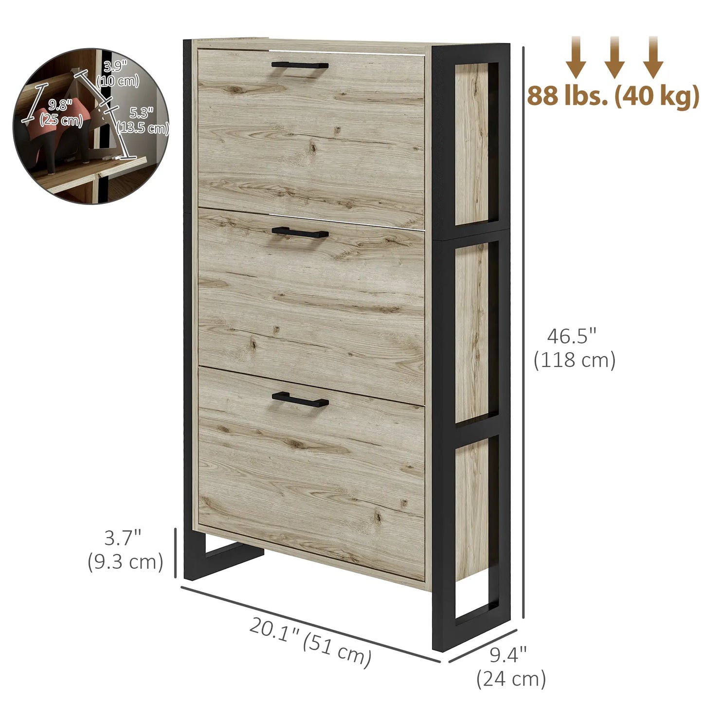 Shoe Cabinet, 3 Flip Drawer, Narrow for 15 Pairs, Walnut Shoe Storage Cabinets & Racks at Gallery Canada