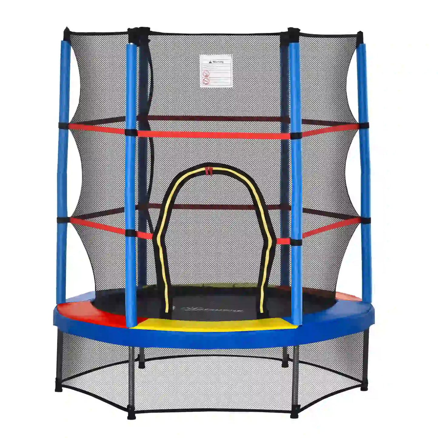55" Kids Trampoline with Enclosure Net, Indoor/Outdoor, Multi-Coloured Trampolines Blue, Black, Yellow, Red at Gallery Canada