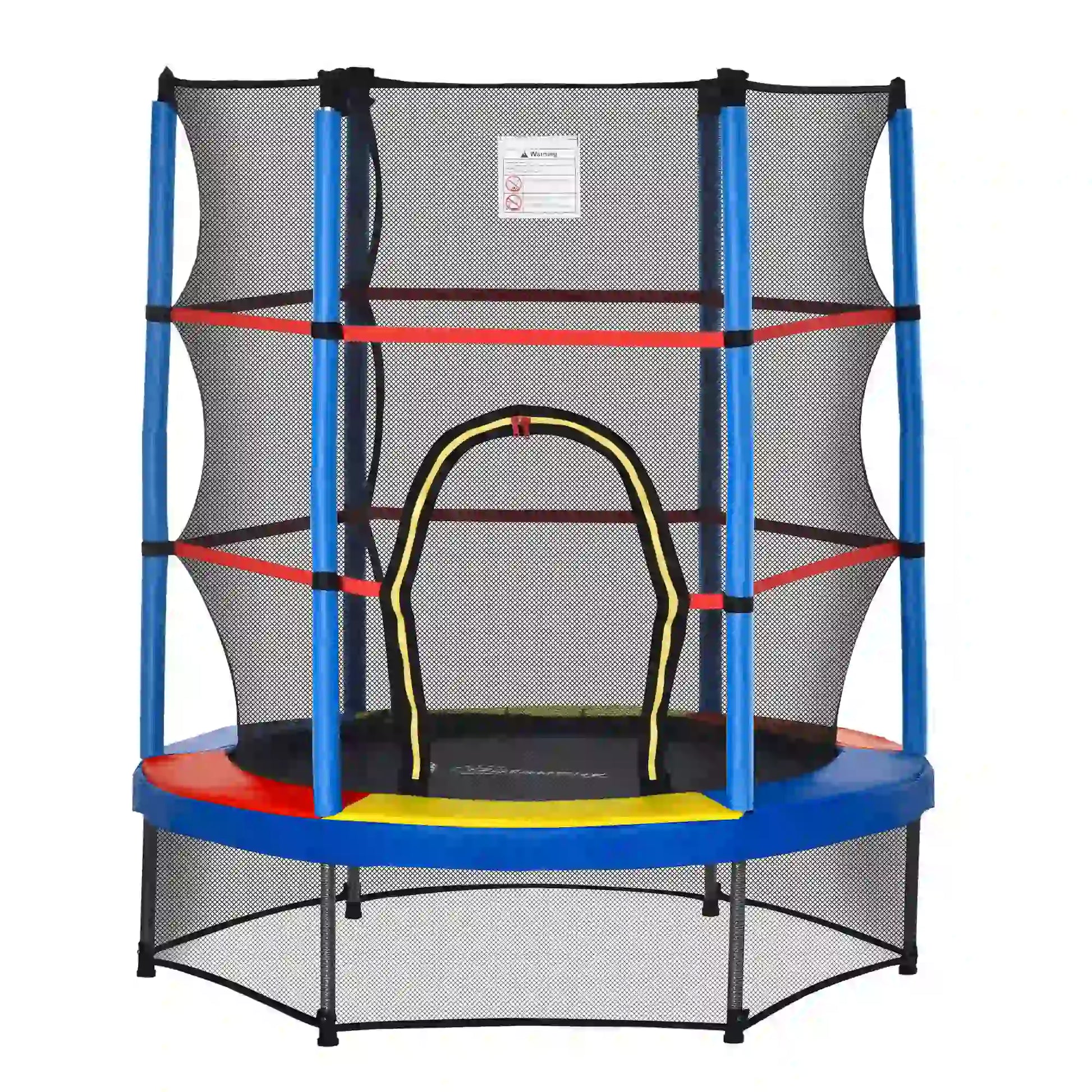 55" Kids Trampoline with Enclosure Net, Indoor/Outdoor, Multi-Coloured Trampolines Blue, Black, Yellow, Red at Gallery Canada