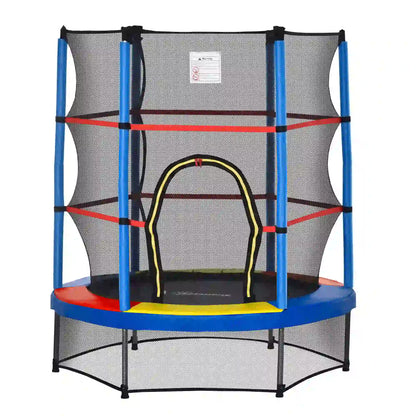 55" Kids Trampoline with Enclosure Net, Indoor/Outdoor, Multi-Coloured Trampolines Blue, Black, Yellow, Red at Gallery Canada
