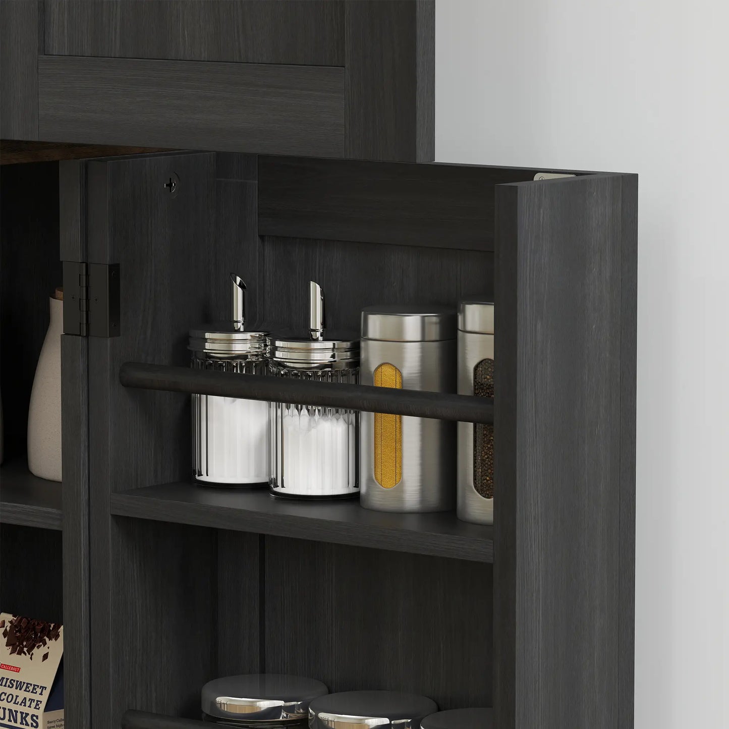 64" Tall Kitchen Pantry Cabinet, Spice Racks, Adjustable Shelves, Black Kitchen Pantry Cabinets at Gallery Canada