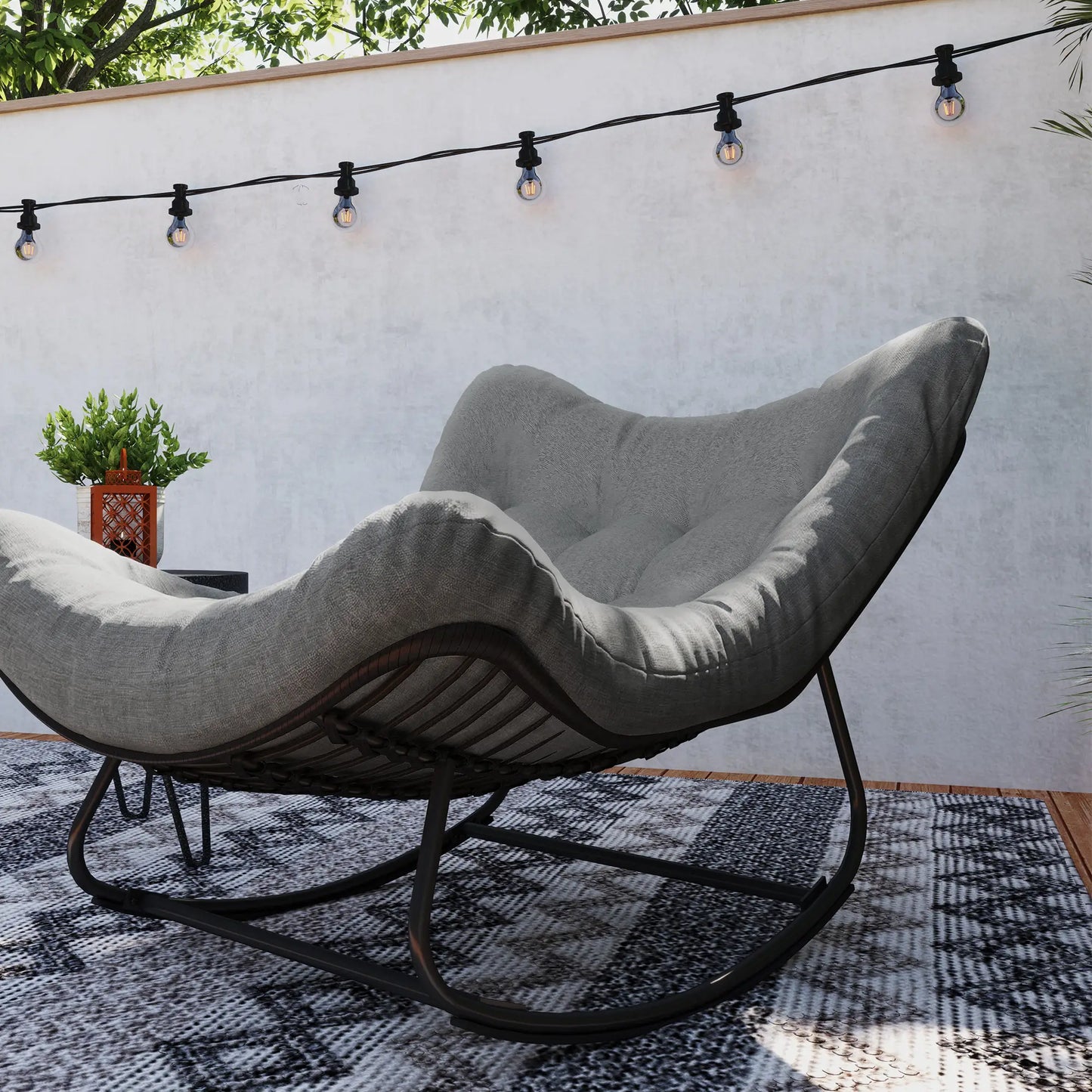Oversized Patio Egg Rocking Chair, Padded Cushion, Rattan Wicker, Dark Grey Outdoor Rocking Chairs at Gallery Canada