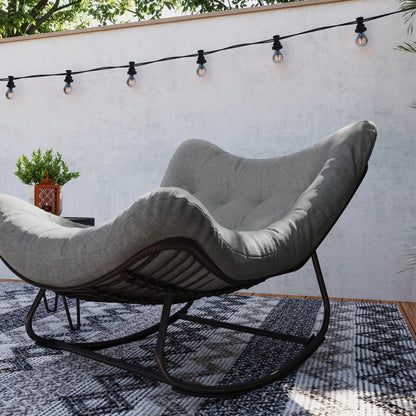 Oversized Patio Egg Rocking Chair, Padded Cushion, Rattan Wicker, Dark Grey Outdoor Rocking Chairs at Gallery Canada
