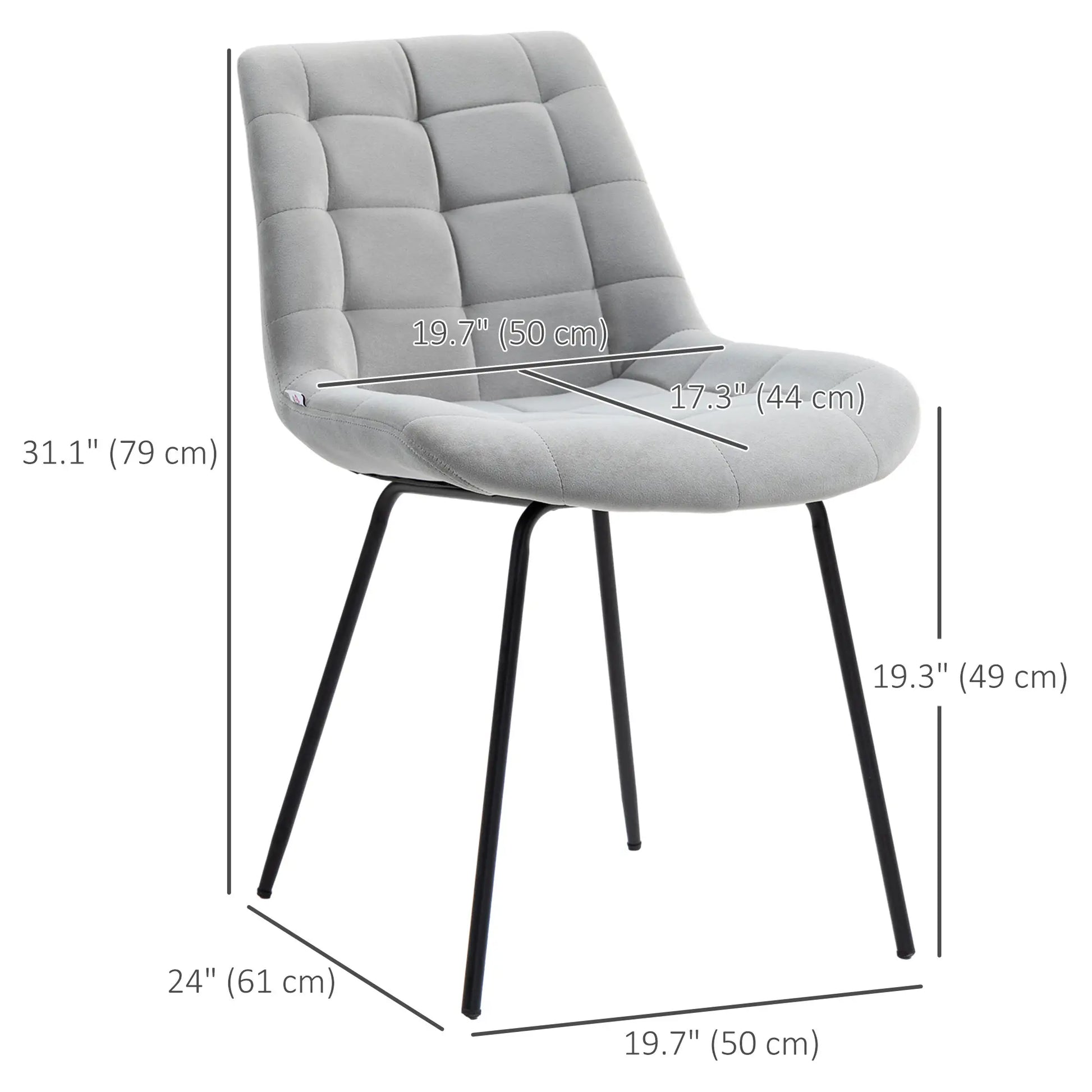 2 Dining Chairs, Upholstered Kitchen Set, Padded Seat, Steel Legs, Light Grey Dining Chairs at Gallery Canada