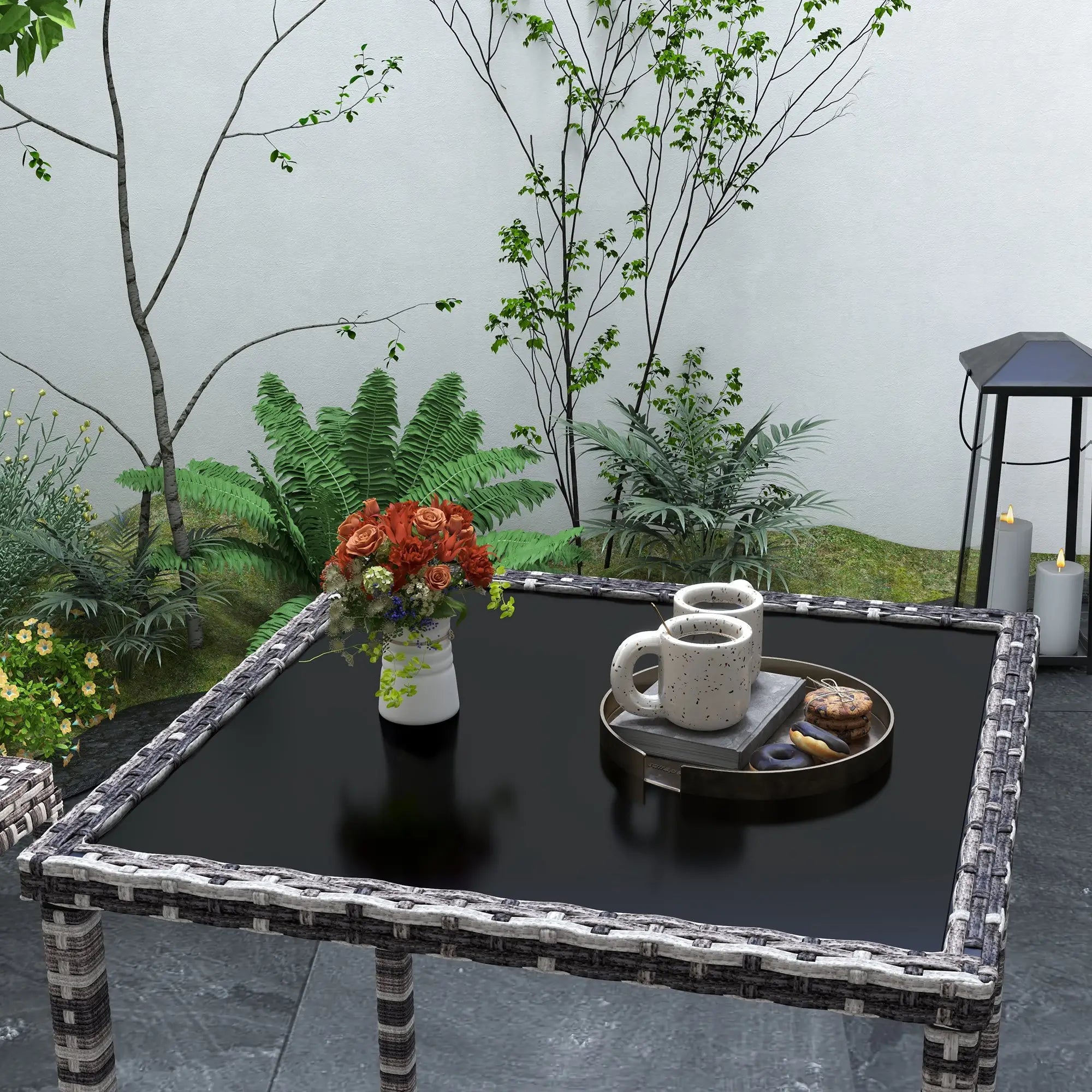 3 Piece Patio Bar Set, Wicker Rattan, Barstool and Table, Grey Bistro Sets at Gallery Canada