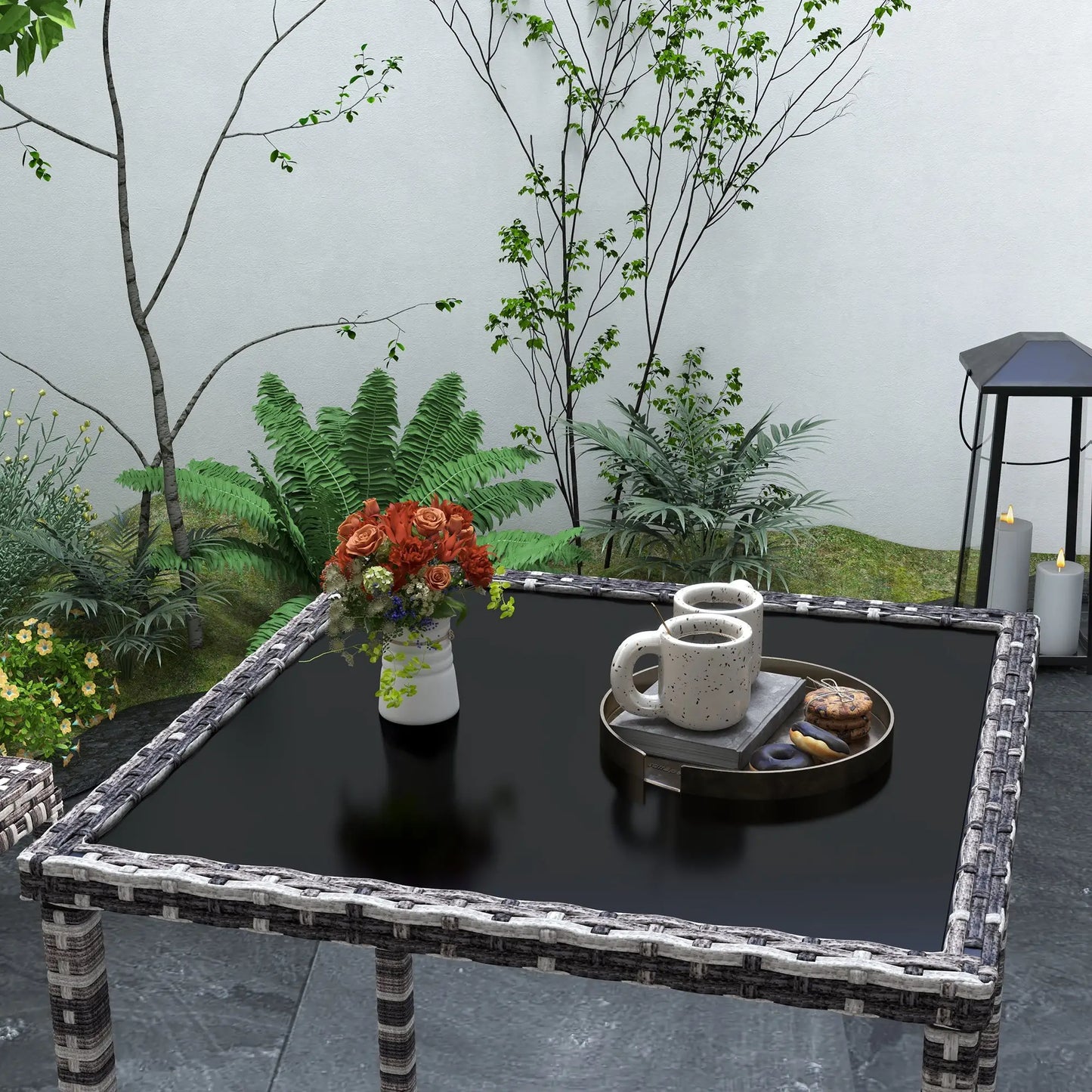 3 Piece Patio Bar Set, Wicker Rattan, Barstool and Table, Grey Bistro Sets at Gallery Canada