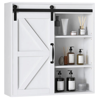 White Medicine Cabinet, Sliding Door, Adjustable Shelf, 22.8" x 7.8" x 24.4", White Wall Mounted Cabinets at Gallery Canada