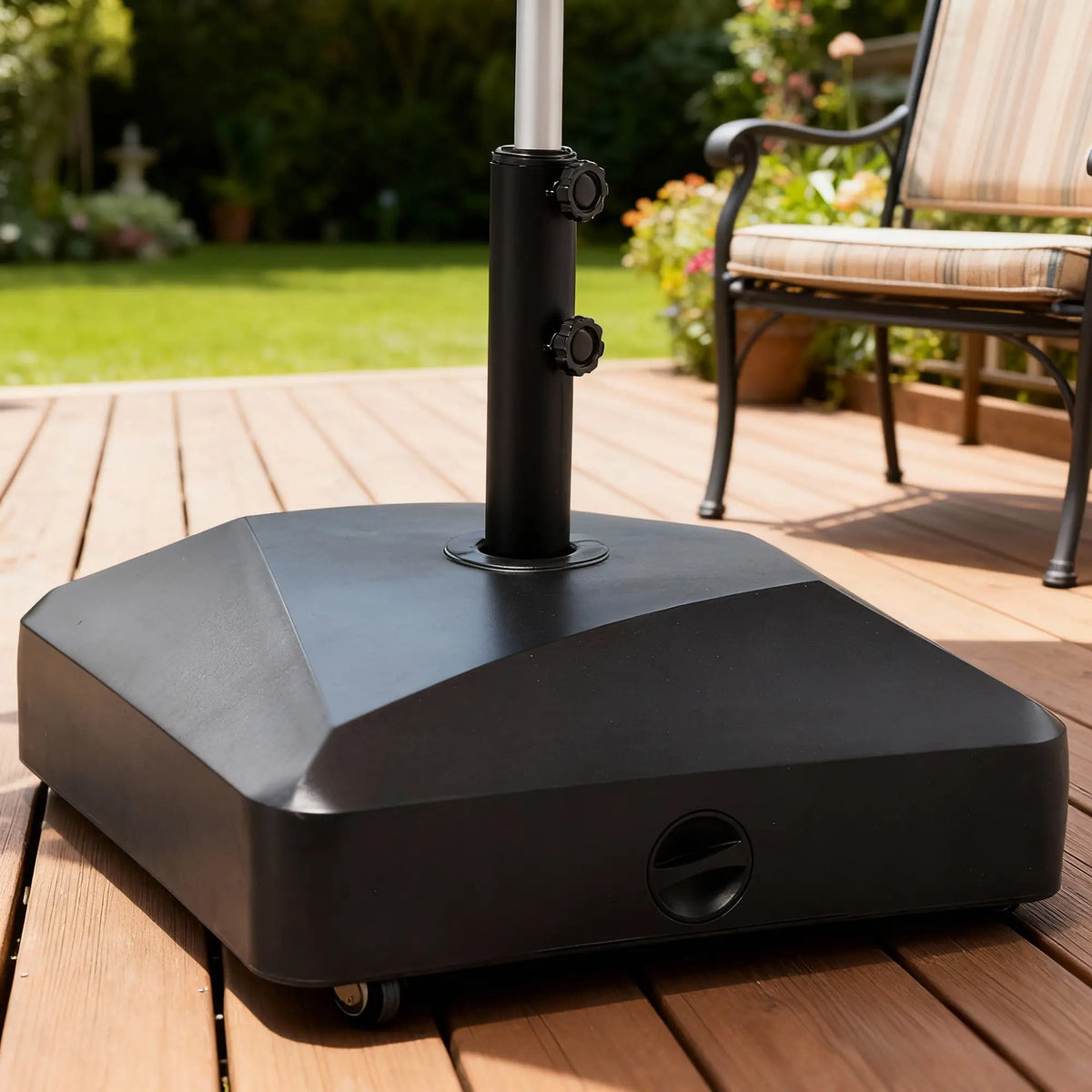 Base de parasol lourde avec roues, 132 lb, noir