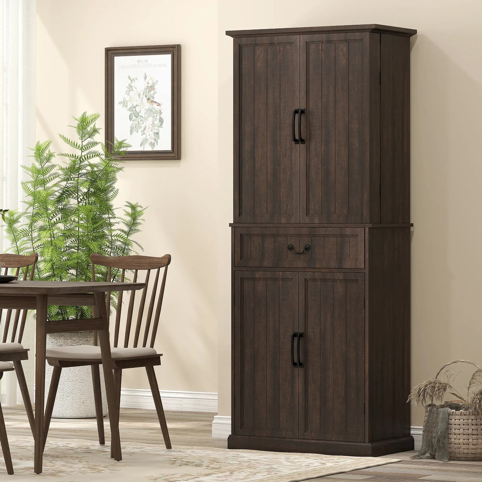 71" LED Kitchen Pantry Cabinet, Farmhouse Storage, Distressed Brown, Brown Kitchen Pantry Cabinets at Gallery Canada