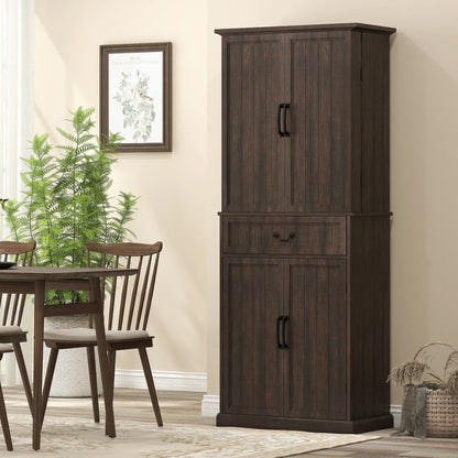 71" LED Kitchen Pantry Cabinet, Farmhouse Storage, Distressed Brown, Brown Kitchen Pantry Cabinets at Gallery Canada