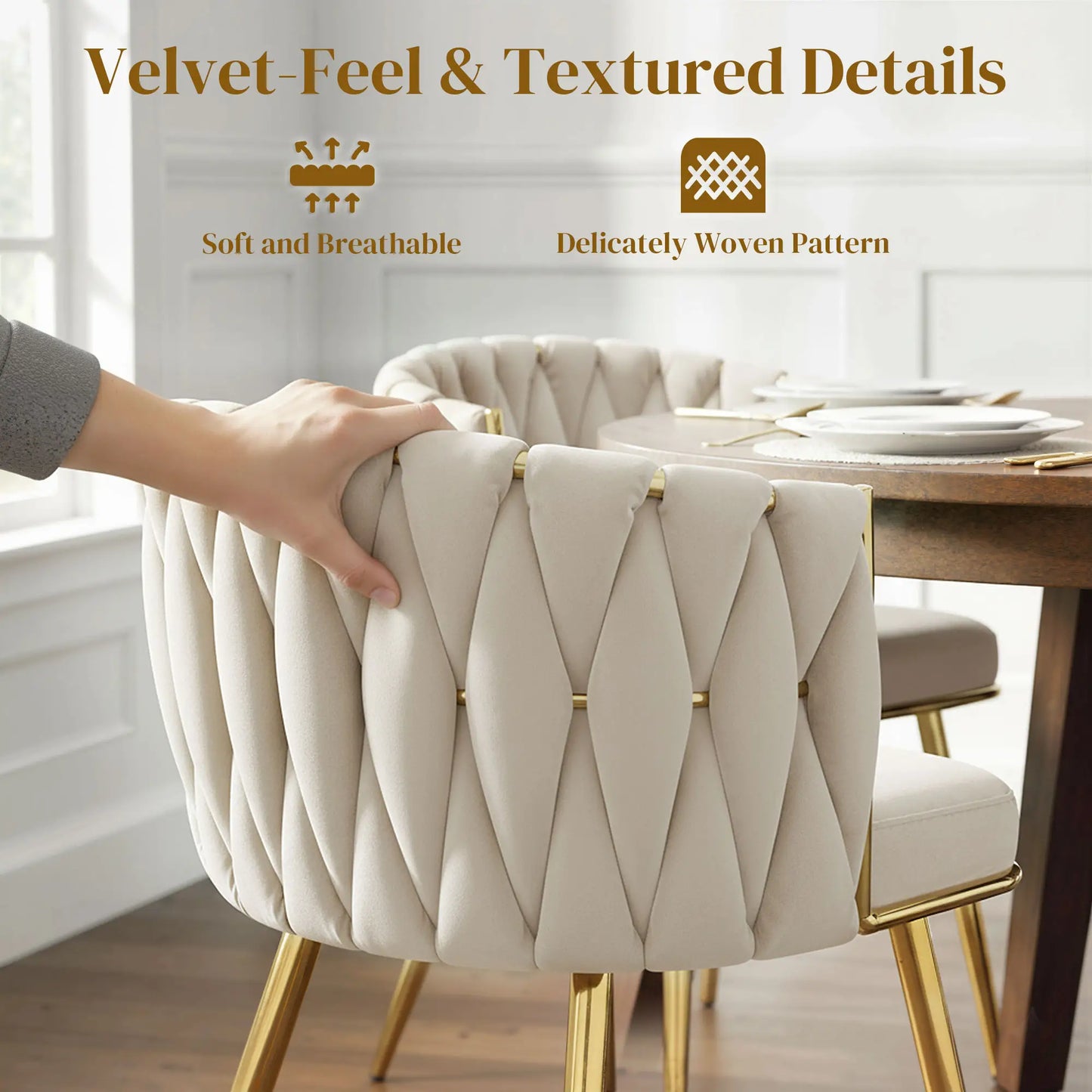 Modern Dining Chairs Set Of 2, Velvet Upholstered With Metal Legs, Cream White Dining Table Sets at Gallery Canada