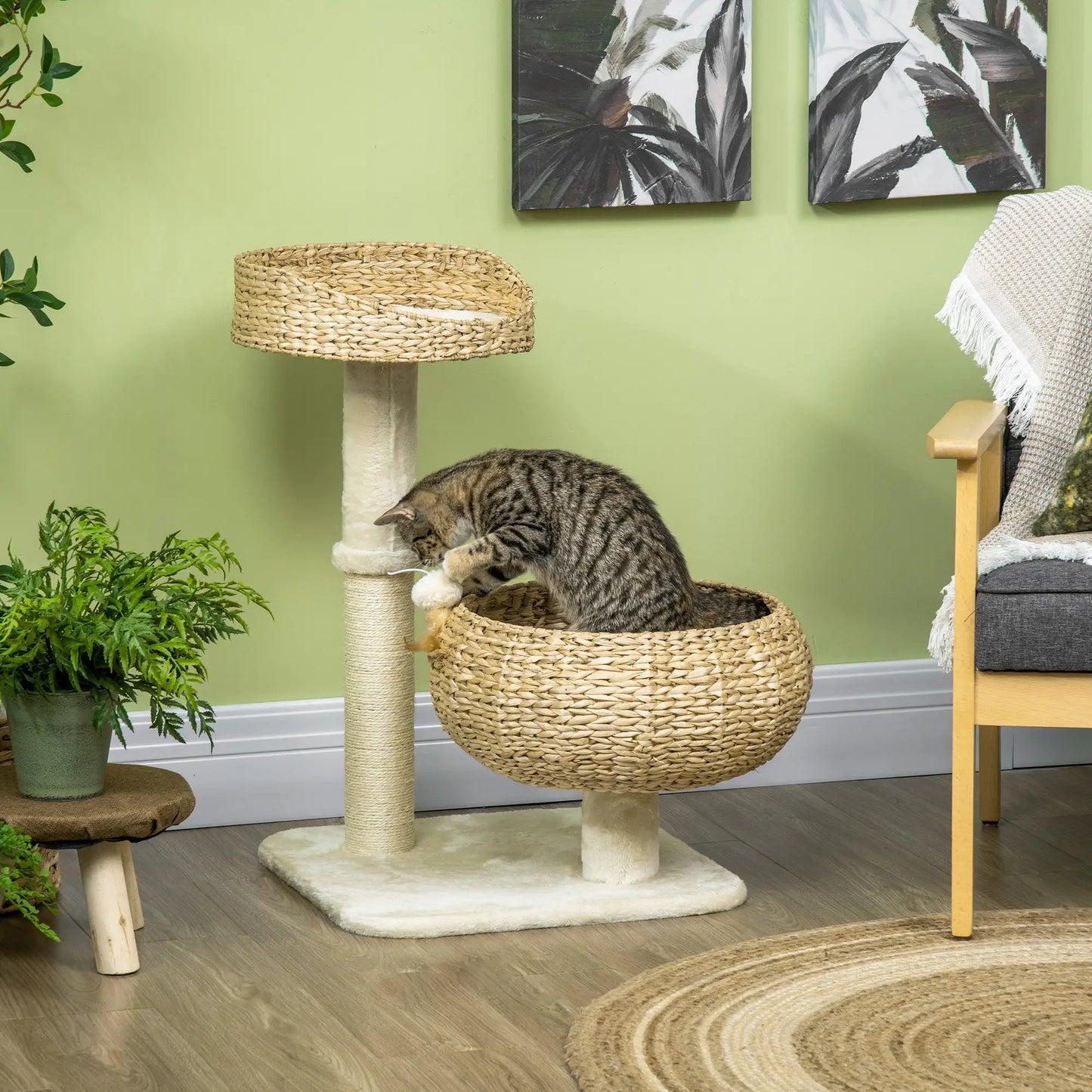 28" Cat Tree, Scratching Post, Double Beds, Beige Cat Towers at Gallery Canada