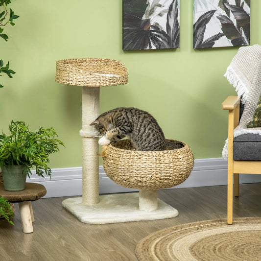 28" Cat Tree, Scratching Post, Double Beds, Beige Cat Towers Beige at Gallery Canada