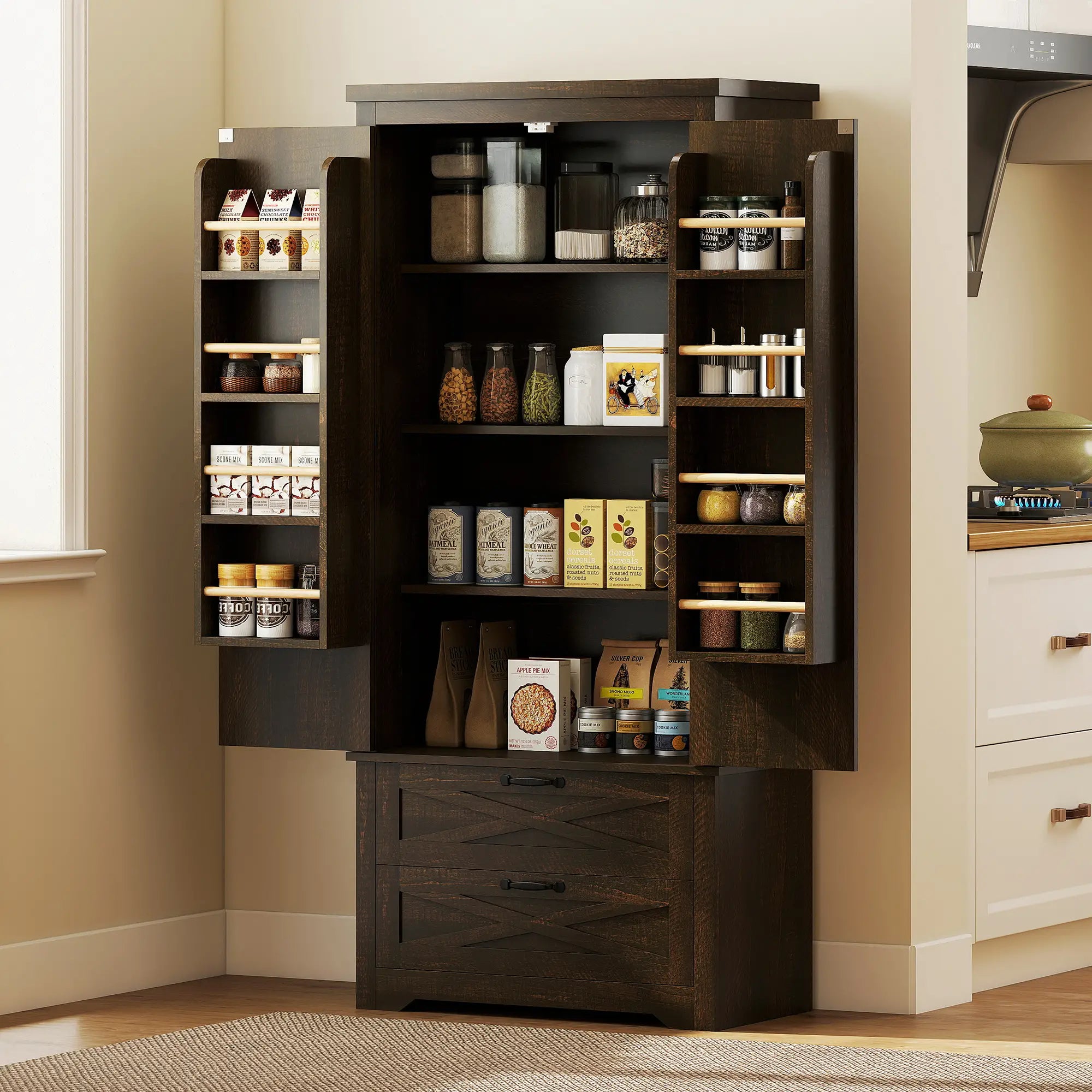 Farmhouse Kitchen Pantry Cabinet, 64