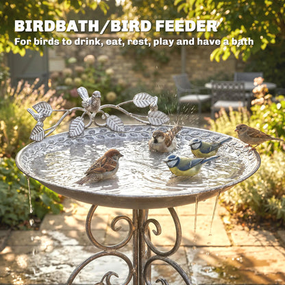 30" Tall Bird Bath With Bird Statues, Vintage Garden Bowl Pedestal, Brown Garden Decor at Gallery Canada