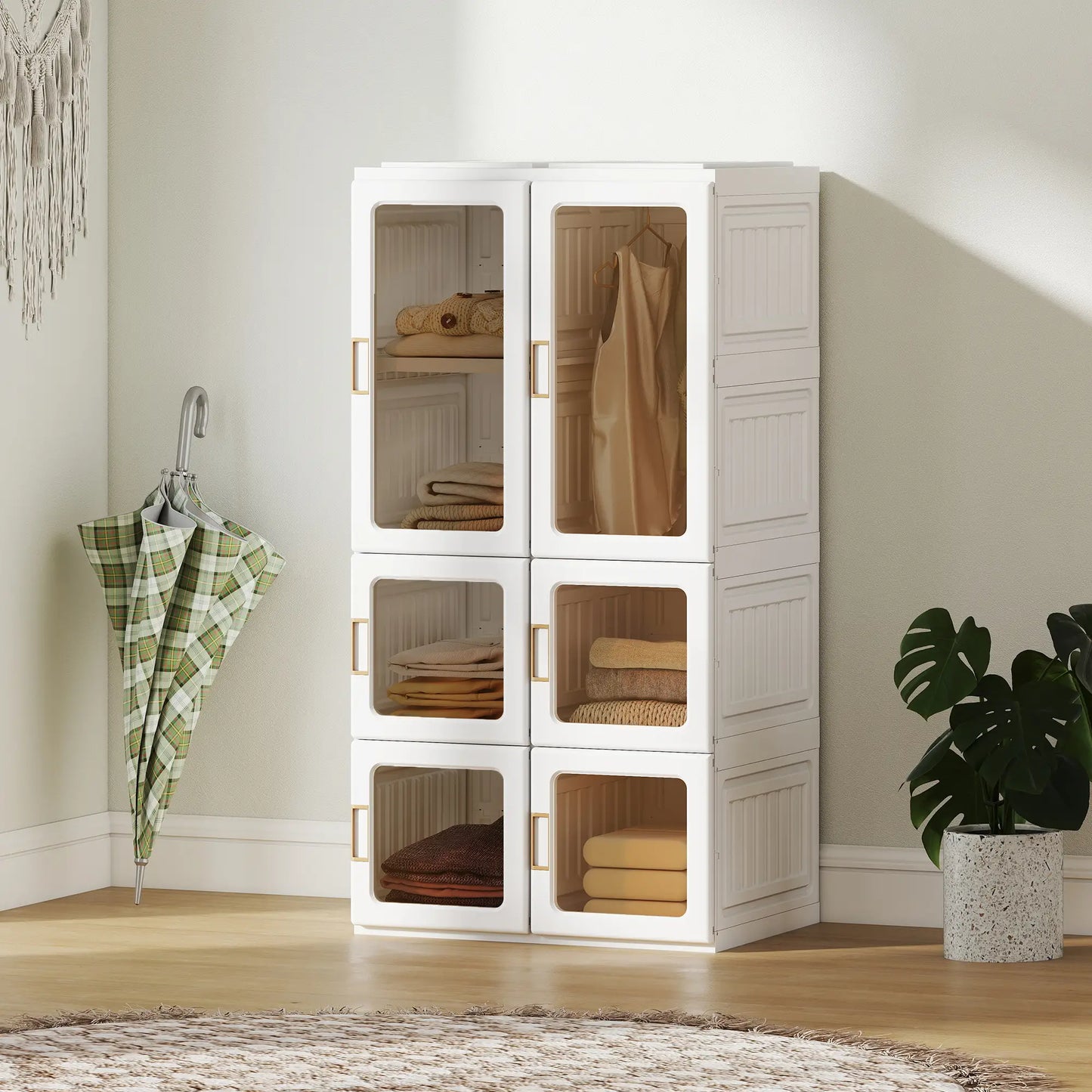 Portable Wardrobe, Foldable Plastic Closet, 5 Compartments, Hanging Rod, White Clothing Storage at Gallery Canada