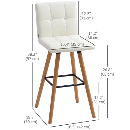 Modern Bar Stools Set of 2, 38" Upholstered, Solid Wood Legs, White Bar Stools at Gallery Canada