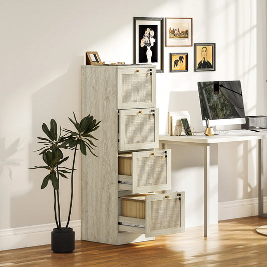 4 Drawer Filing Cabinet with Lock, Boho File Cabinet, A4 Letter Size, Oak Office Cabinets & Cupboards Oak at Gallery Canada