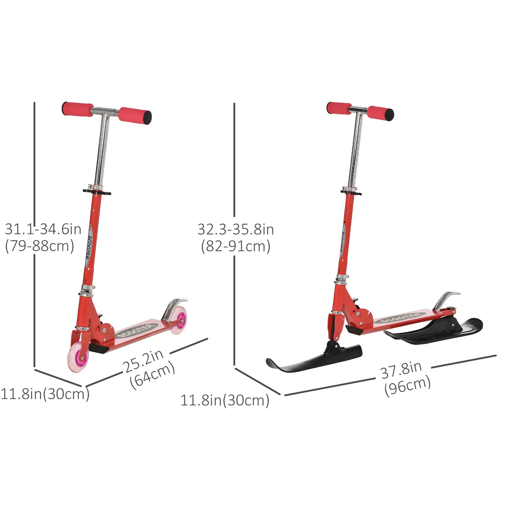 Snow Scooter, Adjustable Height, Kids Sled Ski Scooter with Wheels Blades, Red Scooters at Gallery Canada