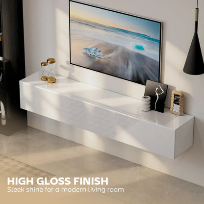 Floating TV Stand For 75 Inch TVs, 70.9 Inch Cabinet, High Gloss White, White TV Stands at Gallery Canada