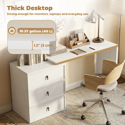 L Shaped Computer Desk, 3 Drawers, White Wood Grain, White Computer Desks at Gallery Canada