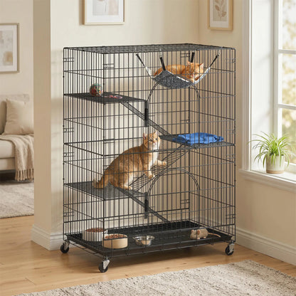 4-Tier Cat Cage, Large Enclosure with Lockable Wheels, Tray, Hammock Outdoor Cat Enclosures at Gallery Canada