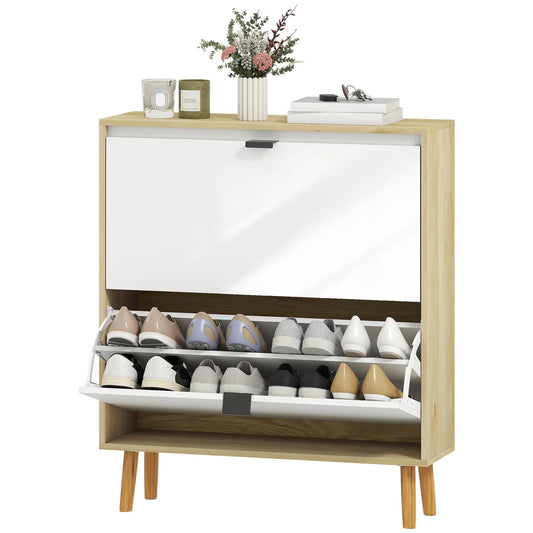 Narrow Shoe Cabinet, 2 Flip Drawers, Adjustable Shelves, Holds 16 Pairs, White Shoe Storage Cabinets & Racks White at Gallery Canada