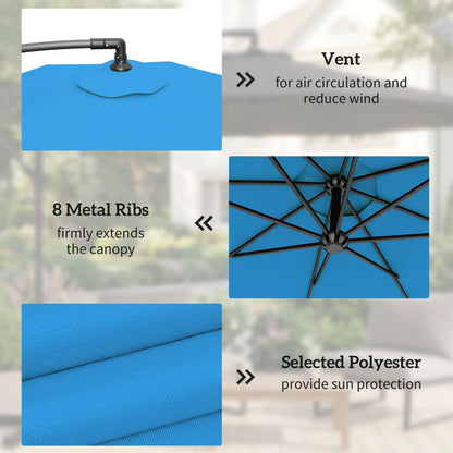 10ft Offset Patio Umbrella, Crank Hanging Parasol, Blue Cantilever Umbrellas at Gallery Canada