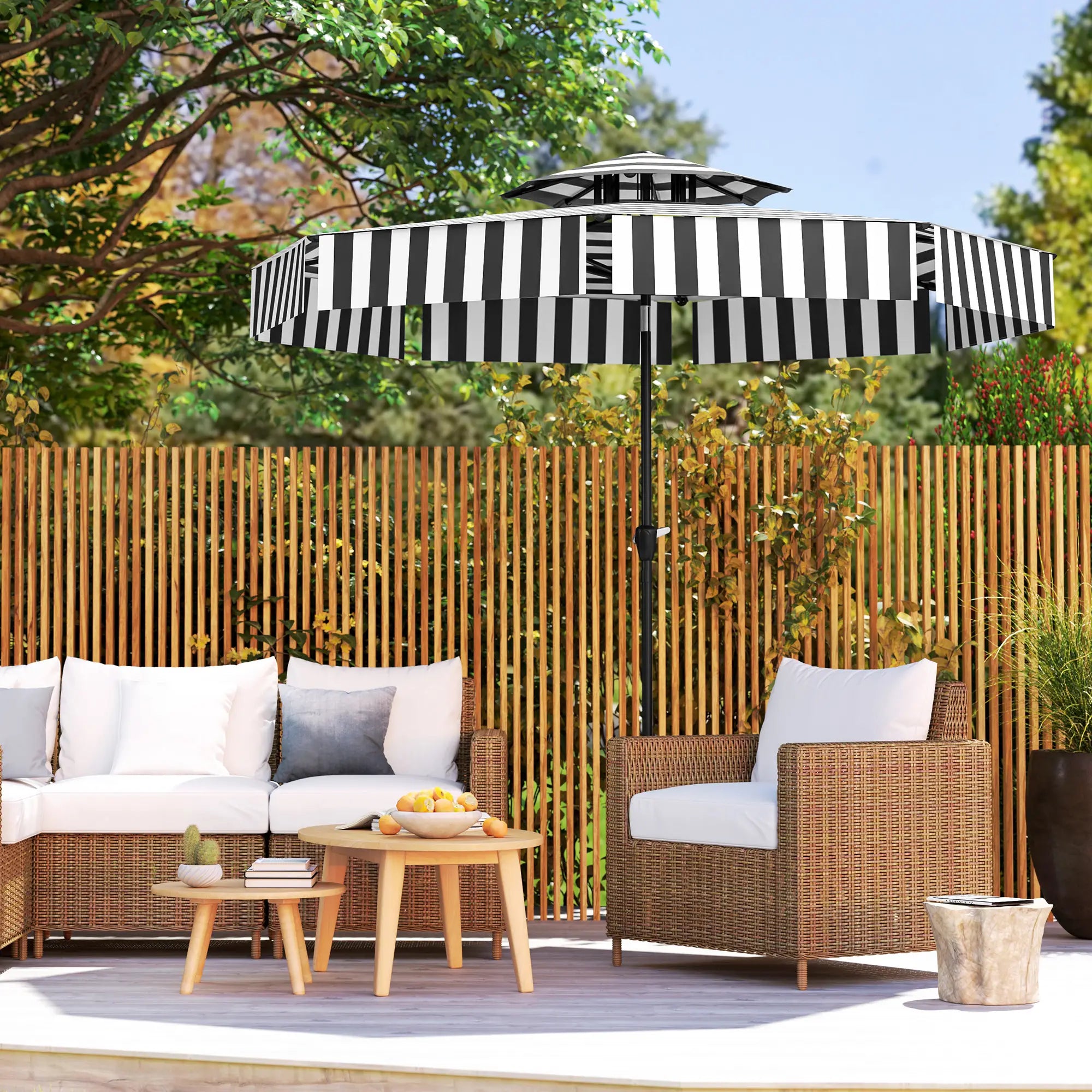 8.6 ft Patio Umbrella, UPF 30+, Crank, Tilt, 8 Ribs, Black Sun Umbrellas at Gallery Canada