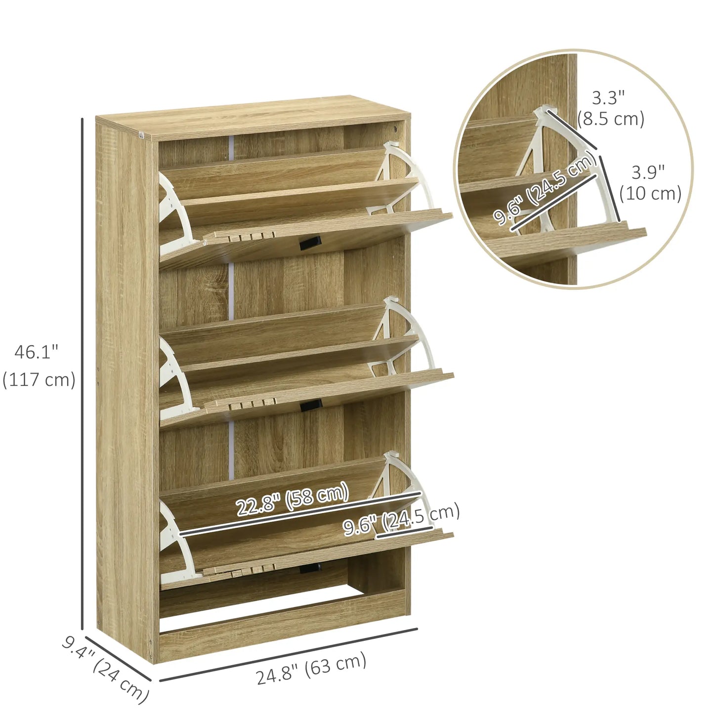 Shoe Storage Cabinet, 18 Pairs, 3 Flip Drawers, Adjustable Shelves, Oak Shoe Storage Cabinets & Racks at Gallery Canada