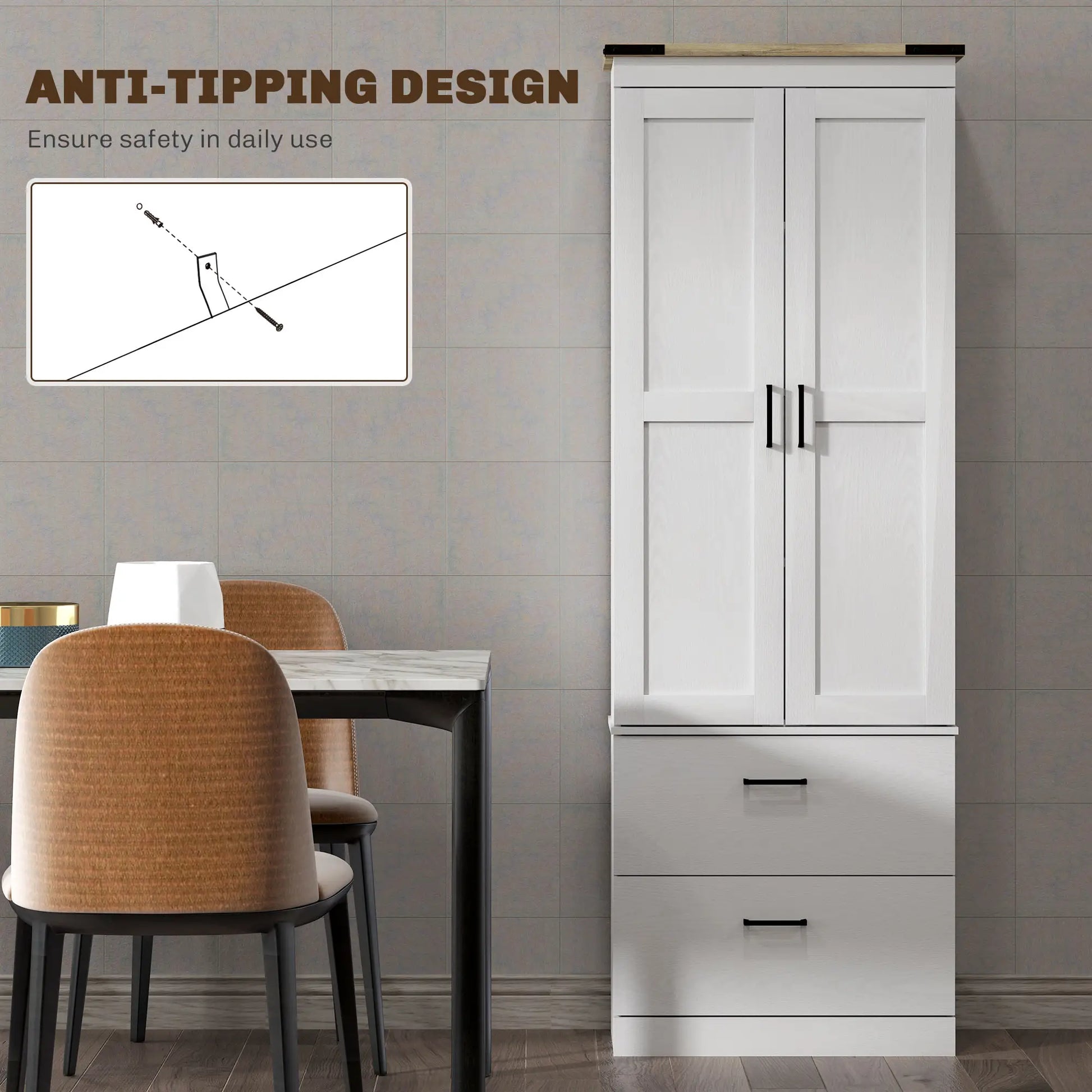 67" Tall Kitchen Pantry Cabinet, Doors, Drawers, Adjustable Shelves, Cream White Kitchen Pantry Cabinets at Gallery Canada