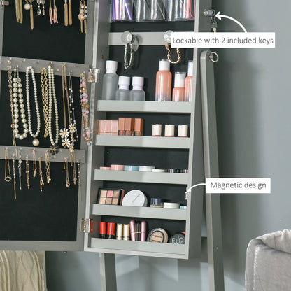 Lockable Jewelry Armoire with LED Light, Standing Mirror, Grey Jewelry Armoire & Jewellery Mirror Cabinets at Gallery Canada