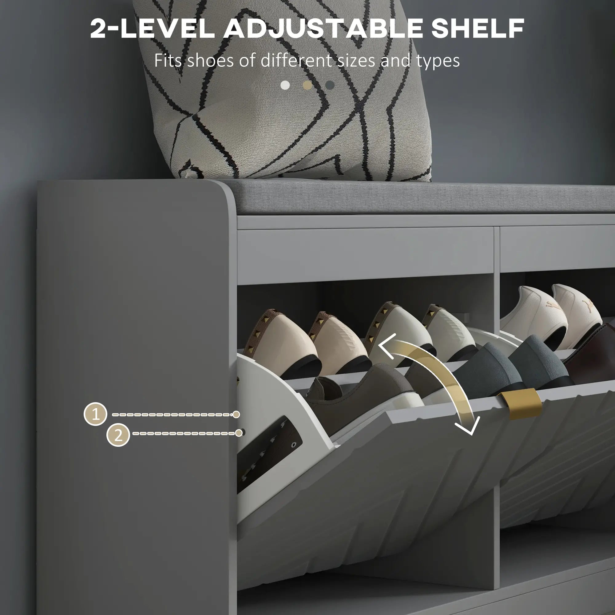 Shoe Storage with Seat, Upholstered Hallway Bench, Shoe Bench with 2 Flip Drawers and 4 Vents for 8 Pairs of Shoes Shoe Storage Cabinets & Racks at Gallery Canada