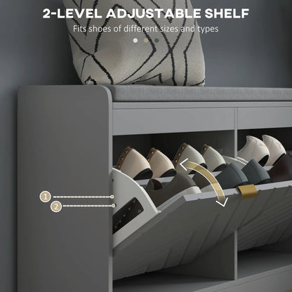 Shoe Storage with Seat, Upholstered Hallway Bench, Shoe Bench with 2 Flip Drawers and 4 Vents for 8 Pairs of Shoes Shoe Storage Cabinets & Racks at Gallery Canada