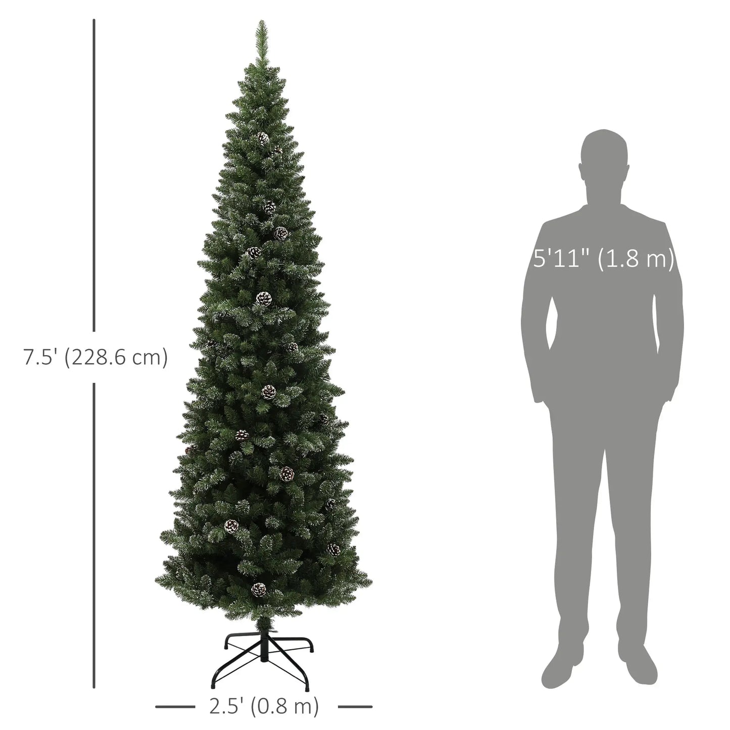 7ft Artificial Pencil Christmas Tree, 980 Branches, Pinecones, Metal Stand Pencil Christmas Trees at Gallery Canada