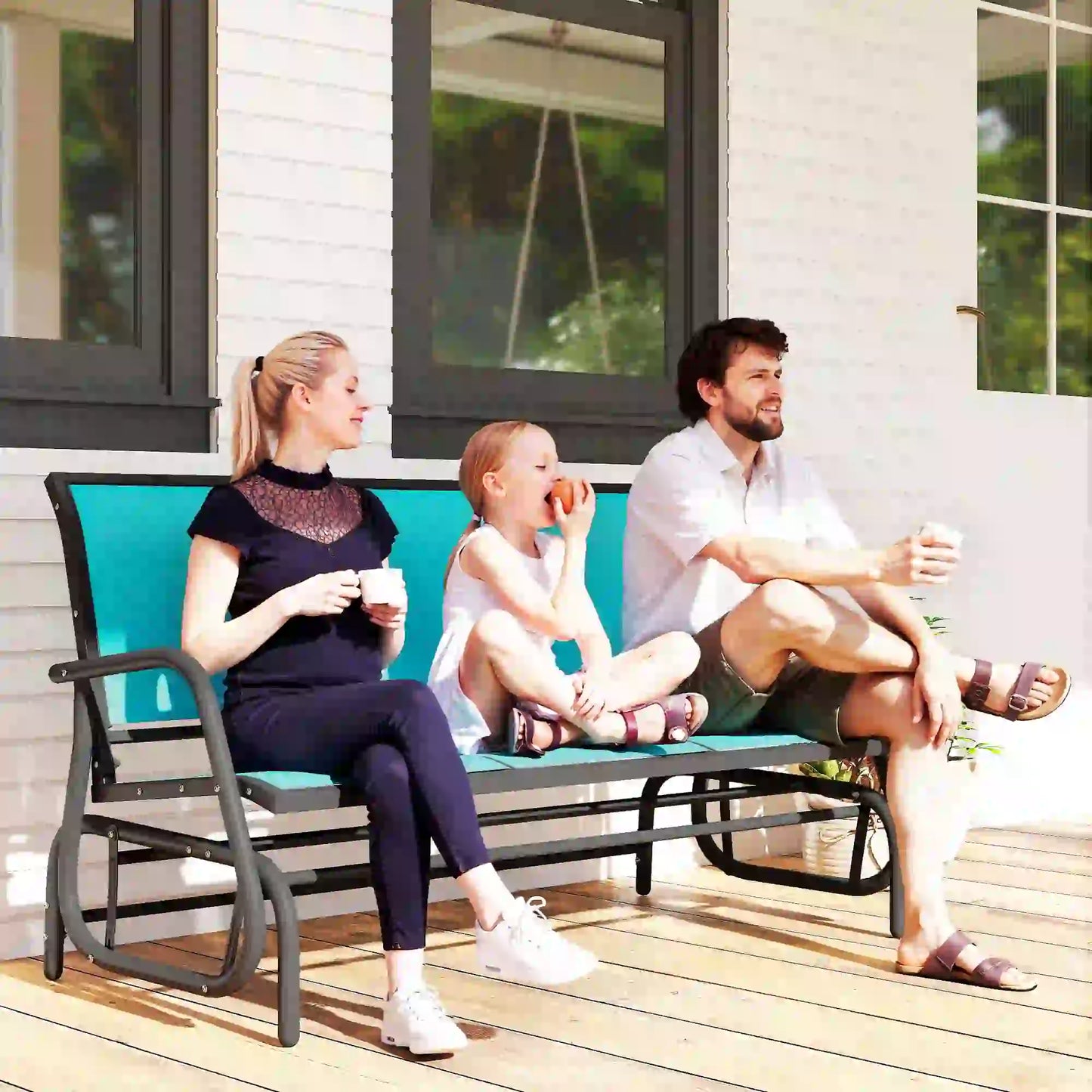 3-Seat Outdoor Glider Chair, Steel Frame, Sling Fabric, Blue Outdoor Gliders at Gallery Canada