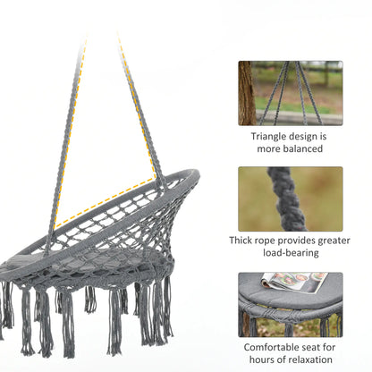 Hanging Rope Hammock Swing, Indoor Outdoor, Cotton-Polyester, Dark Grey Hammock Swings at Gallery Canada