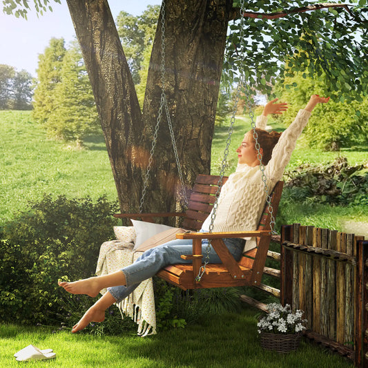 Carbonized Wooden 3-Seater Swing Bench with Cupholders Hanging Porch Swings Carbonized at Gallery Canada