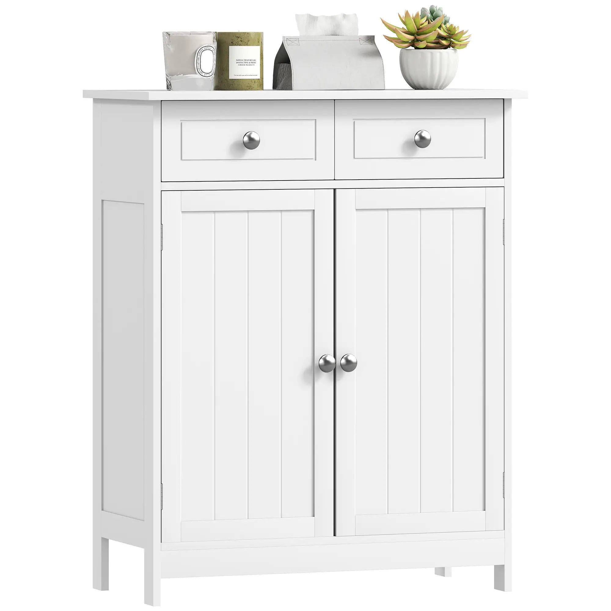 Freestanding Bathroom Cabinet, 2 Door, 2 Drawers, Adjustable Shelf, White Bathroom Cabinets White at Gallery Canada