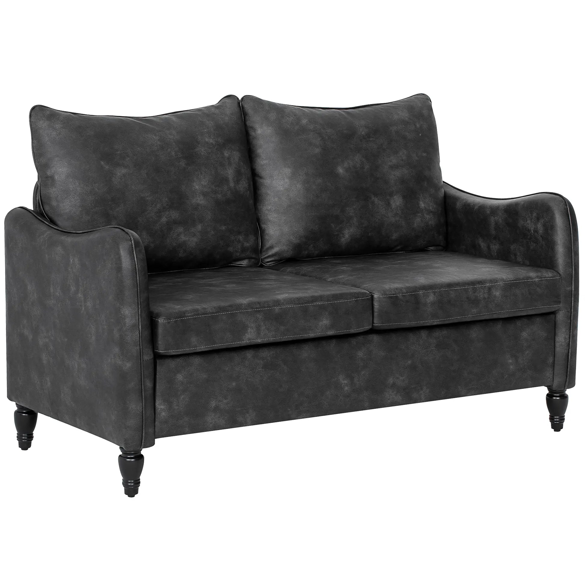 55" Loveseat Sofa, 2 Seater with Wood Legs, PU Leather, Grey 2-Seater Sofas at Gallery Canada