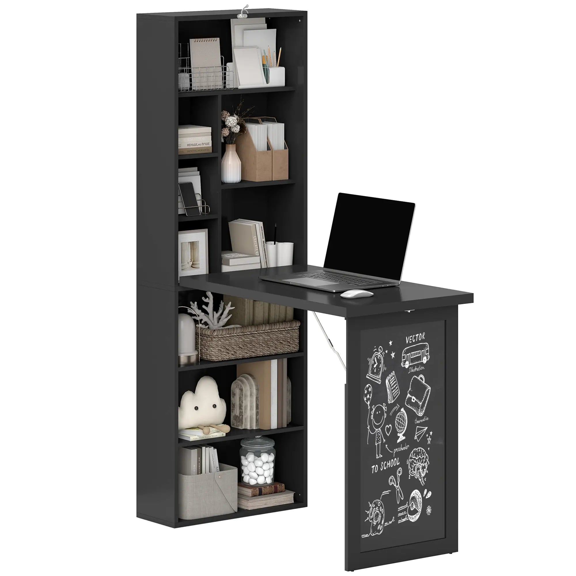 Fold-Out Convertible Office Desk, Wall Mount Computer Desk, Blackboard, Side Shelf, Black Computer Desks at Gallery Canada