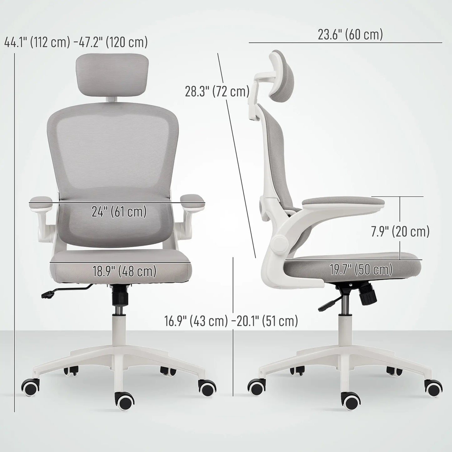Ergonomic Mesh Office Chair, High Back, Rotatable Headrest, Flip-Up Armrests, Lumbar Support, Grey Task Chairs at Gallery Canada