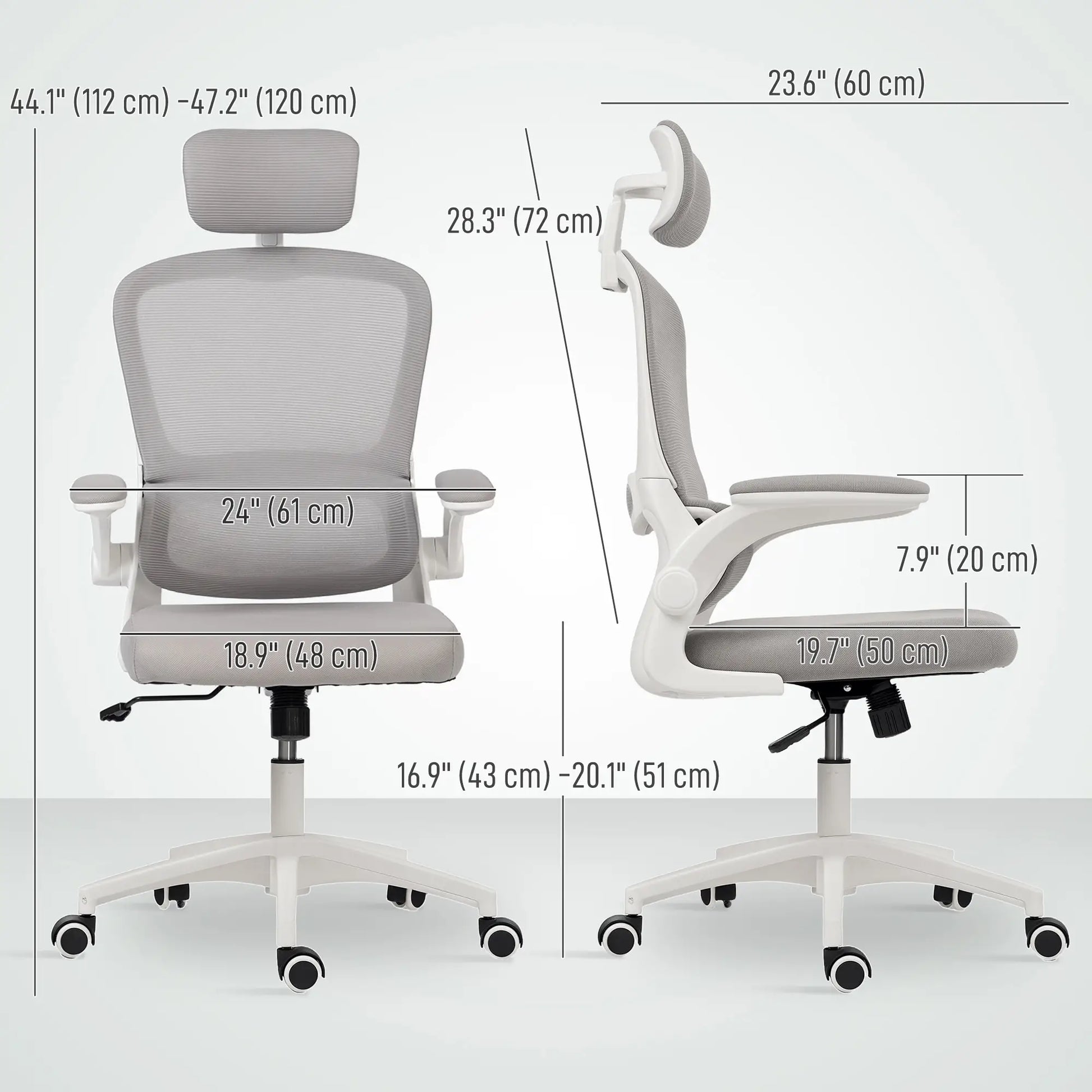 Ergonomic Mesh Office Chair, High Back, Rotatable Headrest, Flip-Up Armrests, Lumbar Support, Grey Task Chairs at Gallery Canada