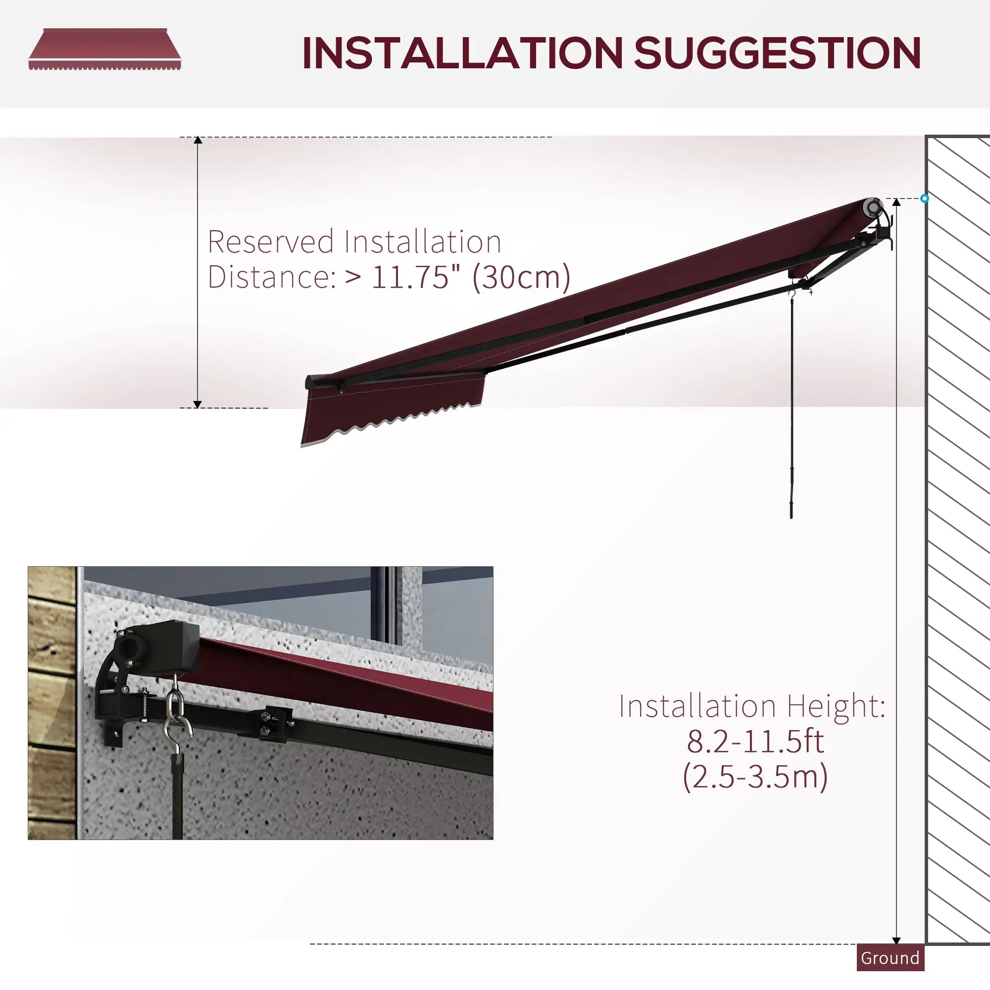 13' x 10' Retractable Awning, UV Resistant Sunshade, Wine Red Window Awnings at Gallery Canada
