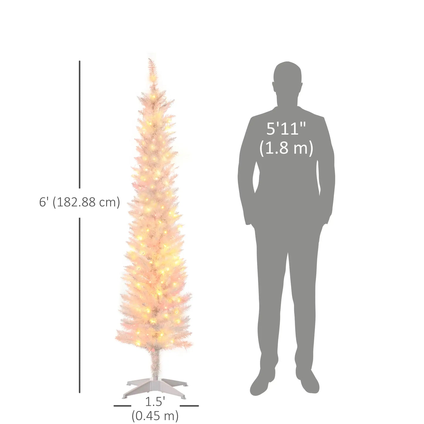 6' Pencil Artificial Christmas Tree, Colourful LED Lights, White Pencil Christmas Trees at Gallery Canada