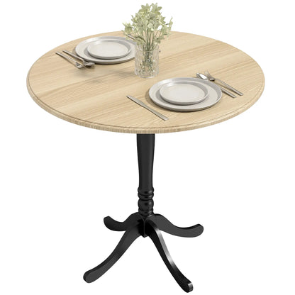 Modern Round Dining Table, 80cm, Natural Wood and Black, Black