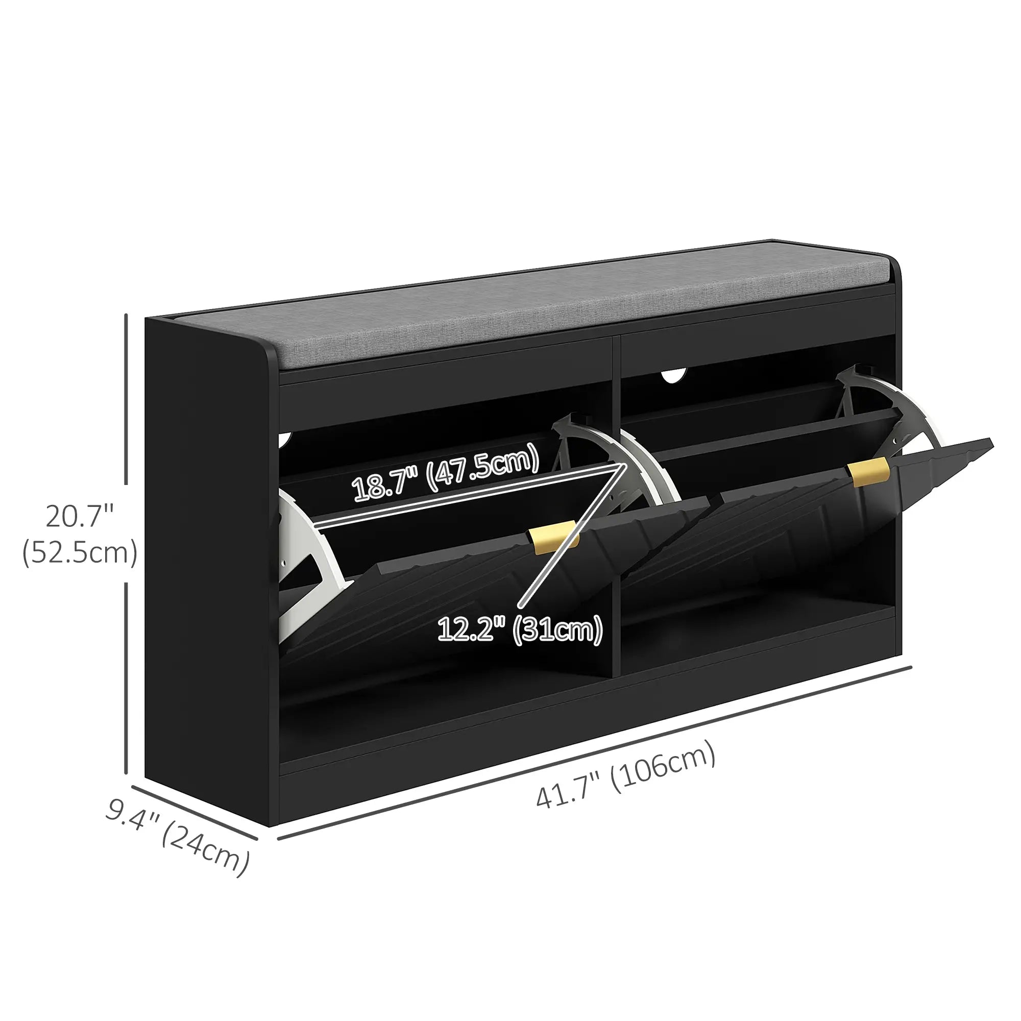 Shoe Storage Bench with Seat, 2 Flip Drawers, 4 Vents, Holds 8 Pairs Shoe Storage Cabinets & Racks at Gallery Canada