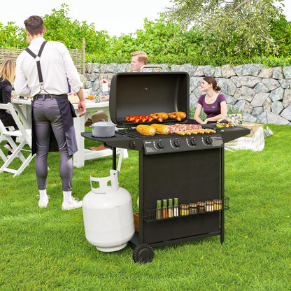 4+1 Burner Propane Gas BBQ Grill, Portable With Side Burner, Thermometer, Black Propane Gas Grills at Gallery Canada