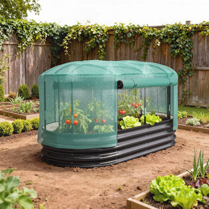 6' x 3' Galvanized Raised Garden Bed, Crop Cage Net Cover, Watering System, Dark Grey Raised Garden Beds at Gallery Canada