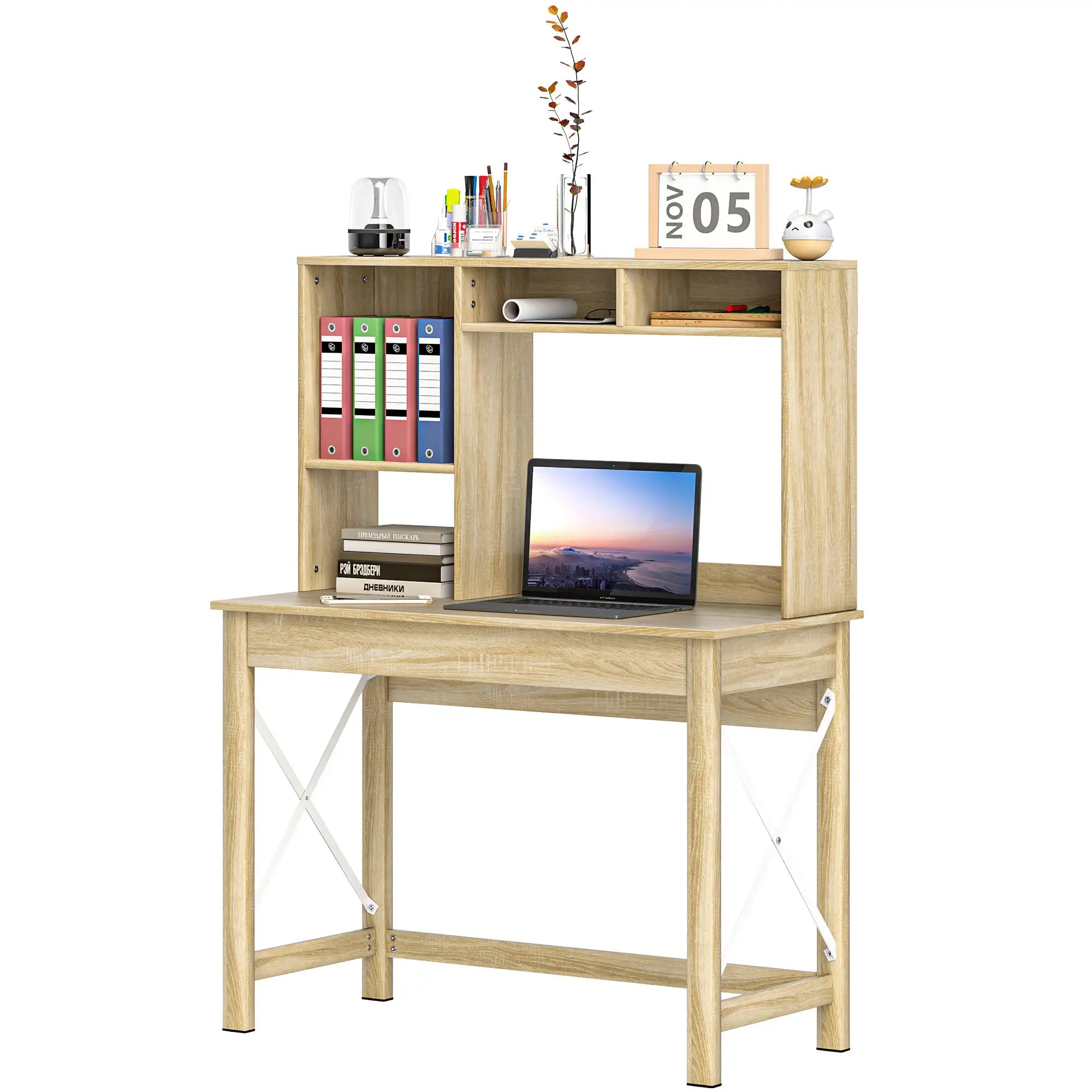 Computer Desk with Hutch, Home Office Study Table, Oak Computer Desks at Gallery Canada